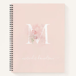 Moderne, doorzichtige Blush Pink Floral Monogramme Notitieboek