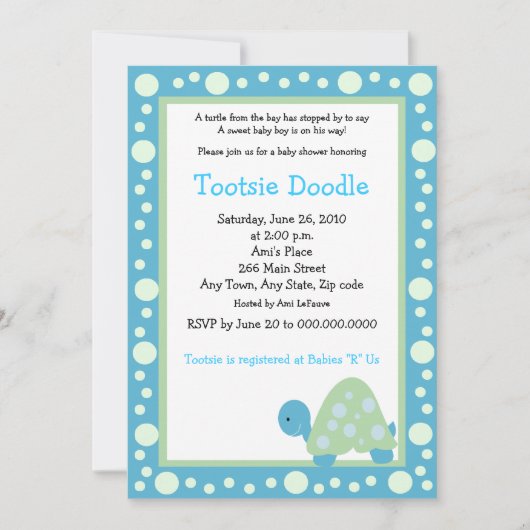 Moderne dot Turtle 5x7 Aqua/Groen Baby shower Kaart (Voorkant)