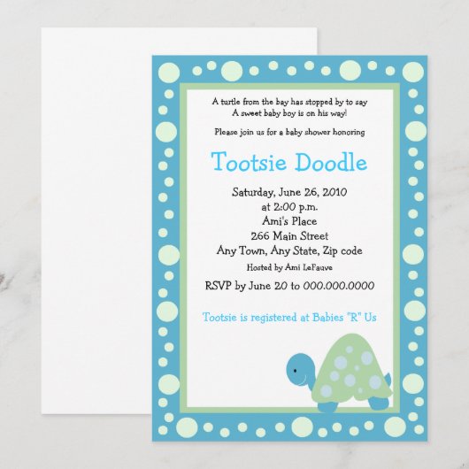 Moderne dot Turtle 5x7 Aqua/Groen Baby shower Kaart (Voorkant / Achterkant)