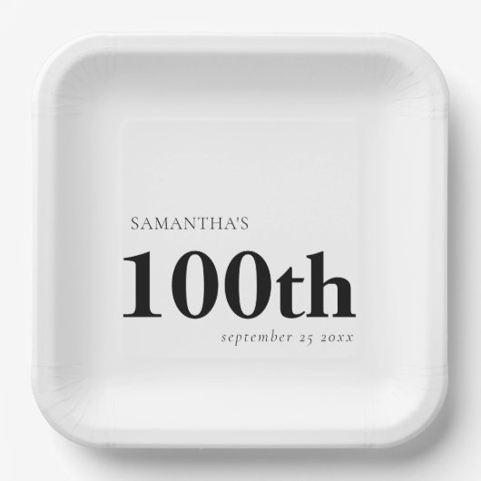 Moderne Douane Vet Zwart Tekst 100e Naam Datum Papieren Bordje (Voorkant)