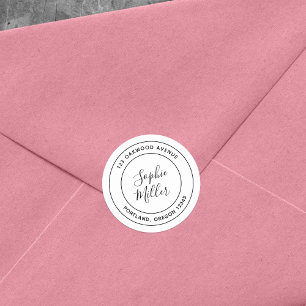 Moderne Double Border Calligraphy Return Address Ronde Sticker