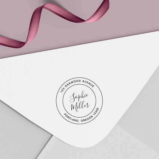 Moderne Double Border Calligraphy Return Address Zelfinktende Stempel