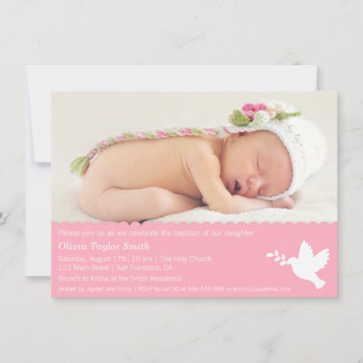 Moderne Dove Baby Girl Baptisme Invitaties Kaart (Voorkant)