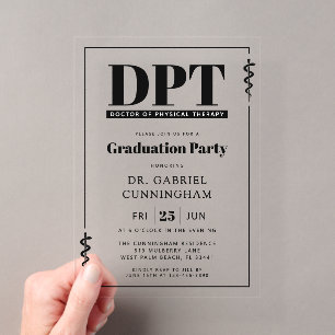 Moderne DPT Doctor of Physical Therapy Afstuderen Acryl Uitnodigingen