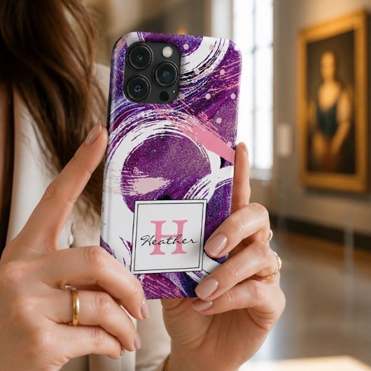 Moderne Draai Paarse Nevel Abstract Monogram Case-Mate iPhone Case