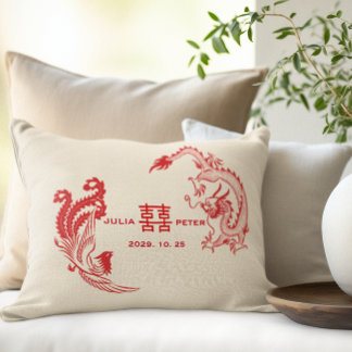Moderne Draak-Fenix Persoonlijke Chinese Trouwdag Kussen