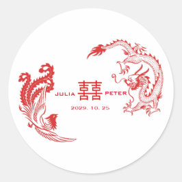Moderne Draak-Fenix Persoonlijke Chinese Trouwdag Ronde Sticker