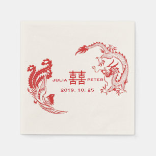 Moderne Draak-Fenix Persoonlijke Chinese Trouwdag Servetten