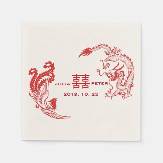 Moderne Draak-Fenix Persoonlijke Chinese Trouwdag Servetten (Voorkant)