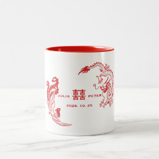 Moderne Draak-Fenix Persoonlijke Chinese Trouwdag Tweekleurige Koffiemok