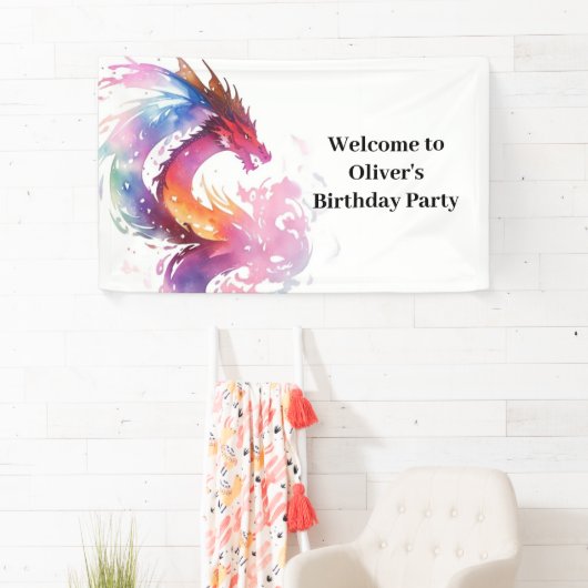 Moderne Dragon Magic Verjaardagsbanner Spandoek (Insitu)
