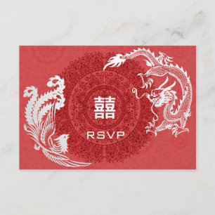 Moderne Dragon-Phoenix Chinese bruiloft RSVP Kaartje