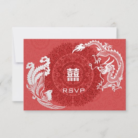 Moderne Dragon-Phoenix Chinese bruiloft RSVP Kaartje (Voorkant)