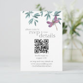 Moderne Dragonfly Wedding QR Code Details en RSVP Kaartje (Staand voorkant)