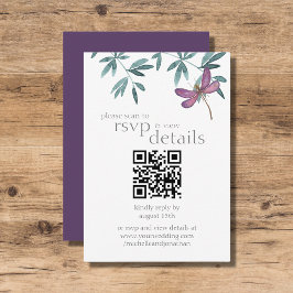 Moderne Dragonfly Wedding QR Code Details en RSVP Kaartje
