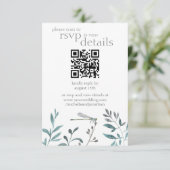 Moderne Dragonfly Wedding QR Code Details en RSVP Kaartje (Staand voorkant)