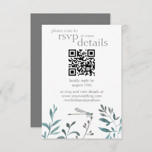 Moderne Dragonfly Wedding QR Code Details en RSVP Kaartje