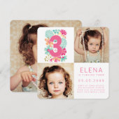 Moderne drie 3e verjaardag meisjes fotokaart kaart (Voorkant / Achterkant)