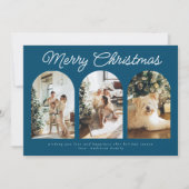 Moderne drie-boogcurve Blauwgroen blauw met kerstf Feestdagenkaart (Voorkant)