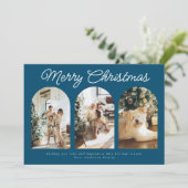 Moderne drie-boogcurve Blauwgroen blauw met kerstf Feestdagenkaart (Staand voorkant)