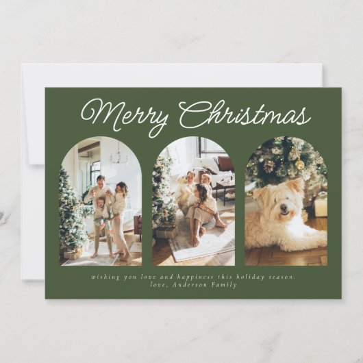 Moderne drie-boogcurve met kerstgroen feestdagenkaart (Voorkant)