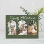 Moderne drie-boogcurve met kerstgroen feestdagenkaart (Staand voorkant)