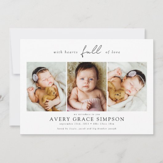 Moderne drie foto-Baby geboorte Aankondiging (Voorkant)
