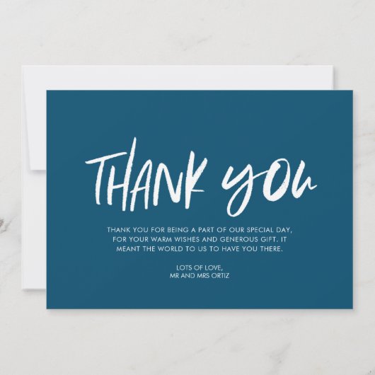 Moderne drie foto blauwe bruiloft dank u bedankkaart (Achterkant)