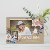 Moderne Drie Foto Bloemige Afstudeerfeest Kaart (Staand voorkant)