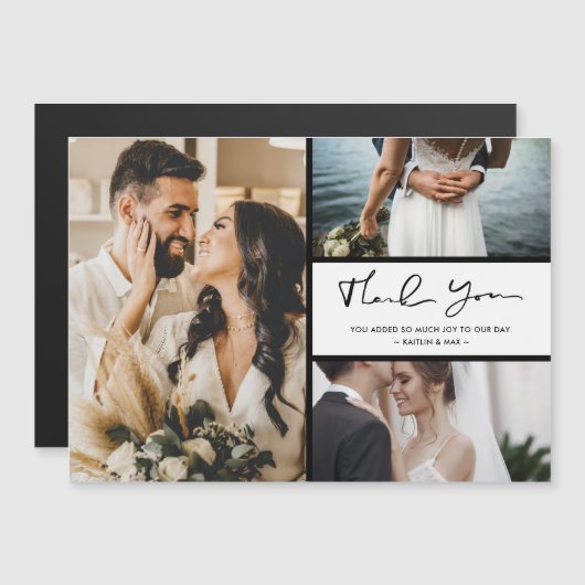 Moderne drie foto-bruiloft Dank je (Voorkant / Achterkant)