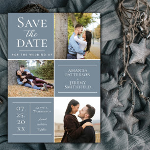 Moderne drie foto   Dusty Blue Save the Date