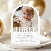 Moderne DRIE foto Eenvoudige boog 3e verjaardagsfe Kaart