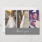 Moderne drie foto grijs bruiloft Dank je Bedankkaart (Voorkant)