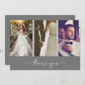 Moderne drie foto grijs bruiloft Dank je Bedankkaart (Voorkant / Achterkant)