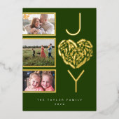 Moderne Drie Foto Groene Vreugde Vrolijk Kerstmish Folie Feestdagenkaart (Voorkant)