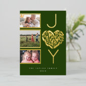 Moderne Drie Foto Groene Vreugde Vrolijk Kerstmish Folie Feestdagenkaart (Staand Voorkant)