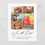 Moderne Drie Foto Hand Lettered Save the Date Uitnodiging Briefkaart (Voorkant)