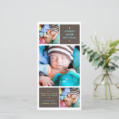 Moderne Drie Foto Jongens Geboorteaankondiging Aankondiging (Staand voorkant)