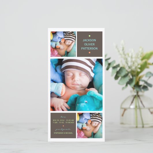 Moderne Drie Foto Jongens Geboorteaankondiging Aankondiging (Staand voorkant)