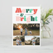 Moderne drie foto Merry en Bright Feestdagenkaart (Staand voorkant)
