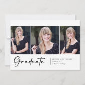 Moderne Drie Foto Script Lettertype Afgestudeerde Aankondiging (Voorkant)