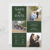 Moderne drie fotocollage | Smaragdgroen Save The Date (Voorkant)