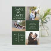 Moderne drie fotocollage | Smaragdgroen Save The Date (Staand voorkant)