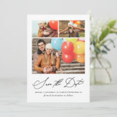 Moderne drie foto's met de hand geschreven save the date (Staand voorkant)