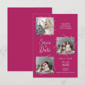 Moderne drie foto's Pet Engaged Couple op Hot Pink (Voorkant / Achterkant)