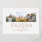 Moderne drie foto's roestvrij samen kerstfeest folie feestdagenkaart (Voorkant)