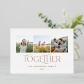 Moderne drie foto's roestvrij samen kerstfeest folie feestdagenkaart (Staand Voorkant)