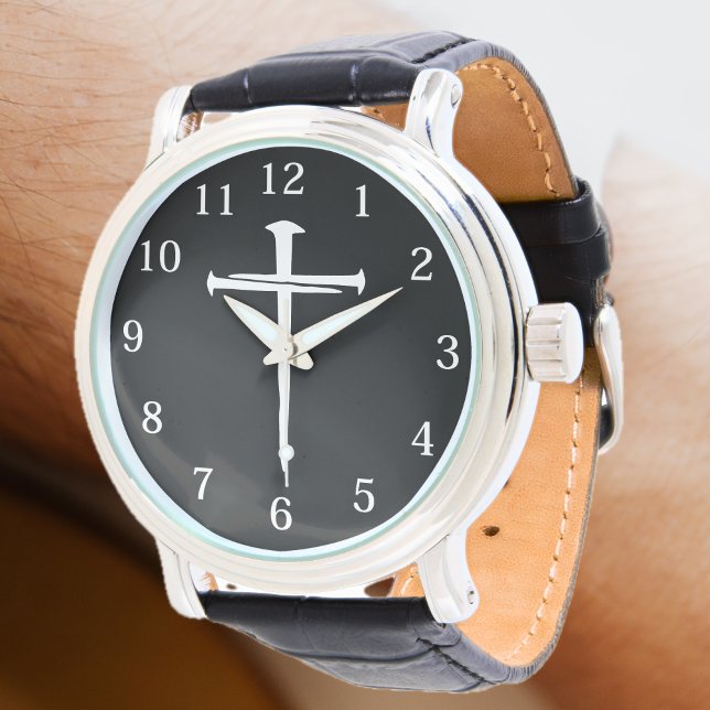 Moderne Drie Spijkers Witte Kruis Horloge (Modern Three Nails White Cross Watch)