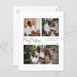 Moderne, driedubbele kerstscript feestdagenkaart<br><div class="desc">Dit moderne kerstscript met drie foto's vakantie-briefkaart is perfect voor uw minimalistische shabby-chic boho zwarte en witte vakantie-groet. De minimale witte handgeschreven kalligrafie is delicaat en robuust, terwijl het klasje en elegant blijft. Het ontwerp weerspiegelt een eenvoudige, volledig witte winterdag en roept herinneringen op aan een meer simplistisch leven. U...</div>