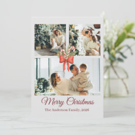 Moderne driefoto-vakantiecatalogus voor families feestdagenkaart